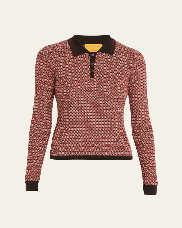 Chevron Cashmere Long-Sleeve Shrunken Polo